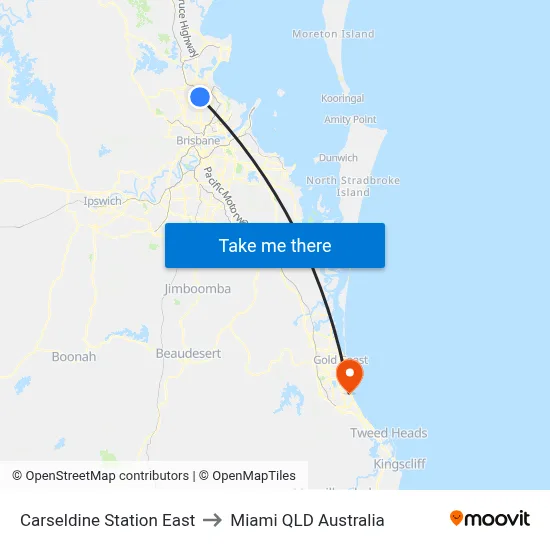Carseldine Station East to Miami QLD Australia map
