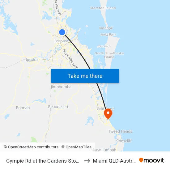 Gympie Rd at the Gardens Stop 38a to Miami QLD Australia map