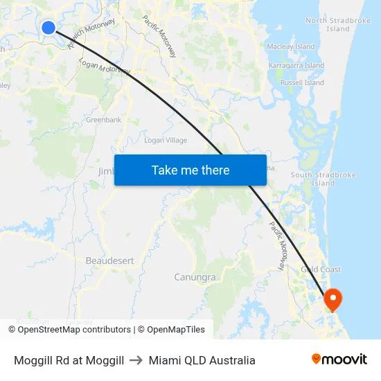 Moggill Rd at Moggill to Miami QLD Australia map