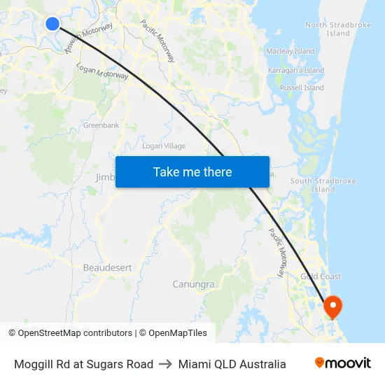 Moggill Rd at Sugars Road to Miami QLD Australia map
