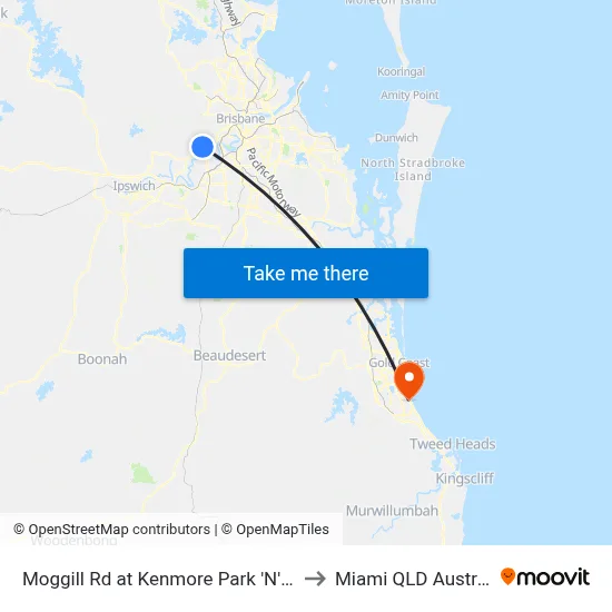 Moggill Rd at Kenmore Park 'N' Ride to Miami QLD Australia map