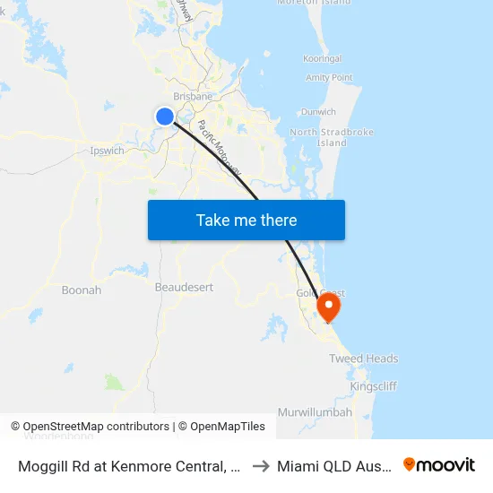 Moggill Rd at Kenmore Central, Stop 37 to Miami QLD Australia map