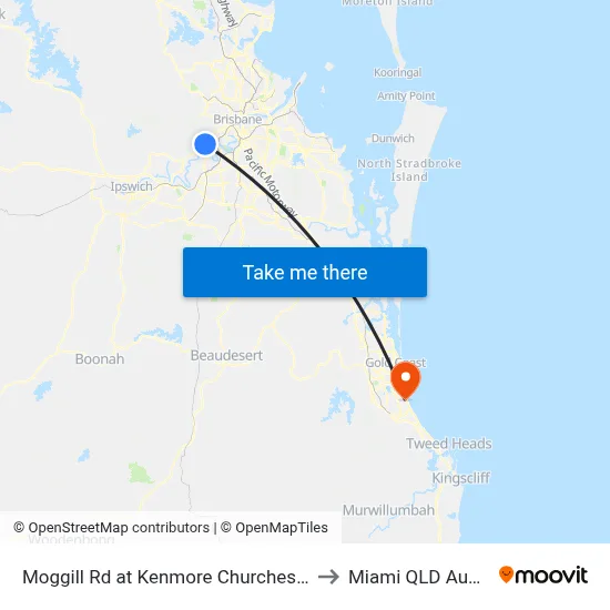 Moggill Rd at Kenmore Churches, Stop 35 to Miami QLD Australia map