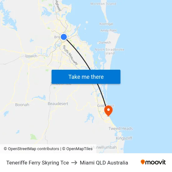 Teneriffe Ferry Skyring Tce to Miami QLD Australia map