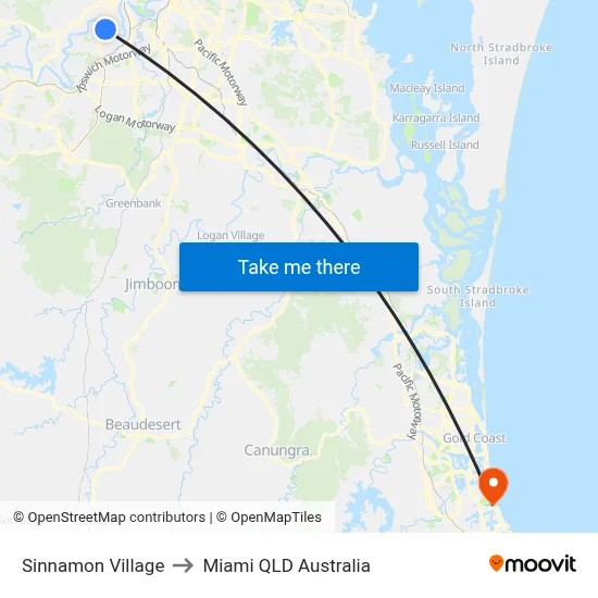 Sinnamon Village to Miami QLD Australia map