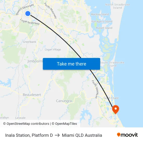 Inala Station, Platform D to Miami QLD Australia map
