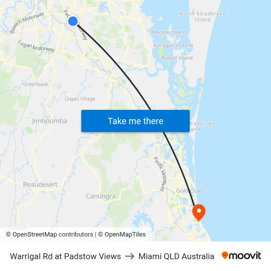 Warrigal Rd at Padstow Views to Miami QLD Australia map