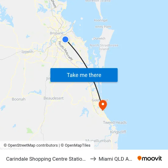 Carindale Shopping Centre Station, Platform C to Miami QLD Australia map
