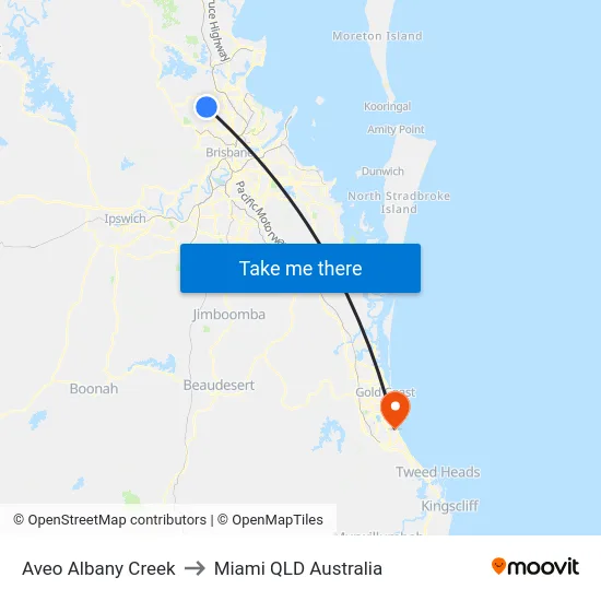 Aveo Albany Creek to Miami QLD Australia map