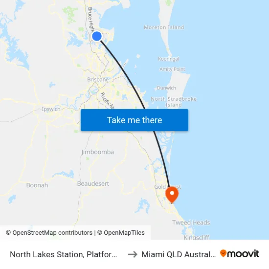 North Lakes Station, Platform 1 to Miami QLD Australia map