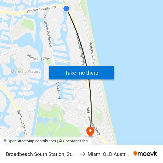 Broadbeach South Station, Stop B to Miami QLD Australia map