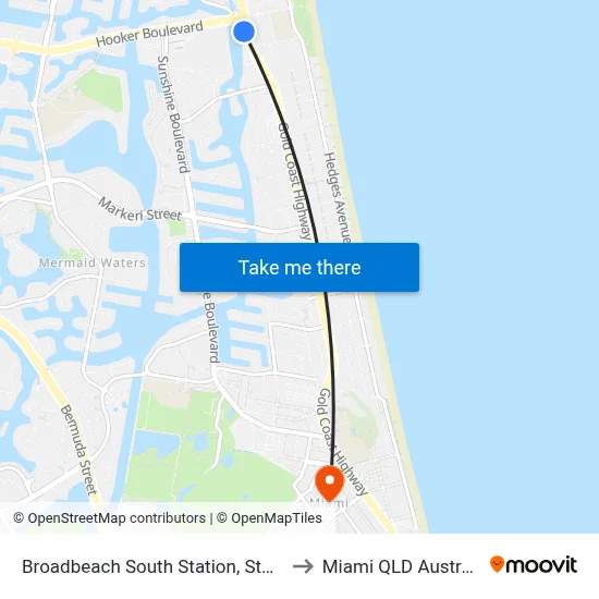 Broadbeach South Station, Stop C to Miami QLD Australia map
