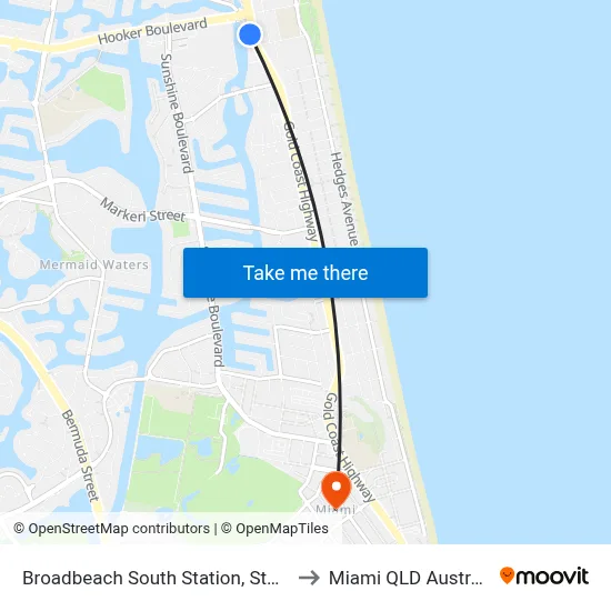 Broadbeach South Station, Stop D to Miami QLD Australia map