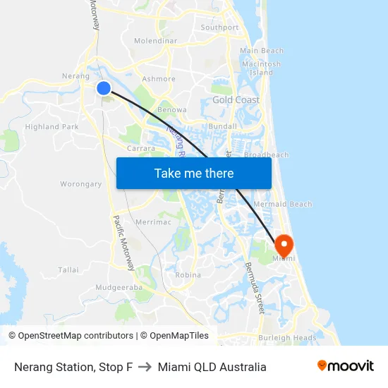 Nerang Station, Stop F to Miami QLD Australia map