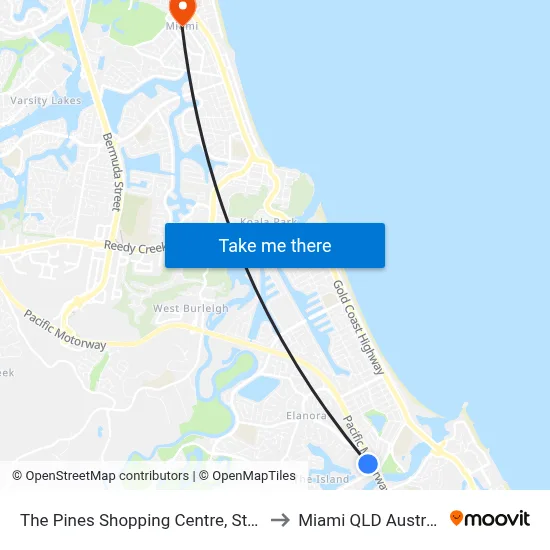 The Pines Shopping Centre, Stop B to Miami QLD Australia map