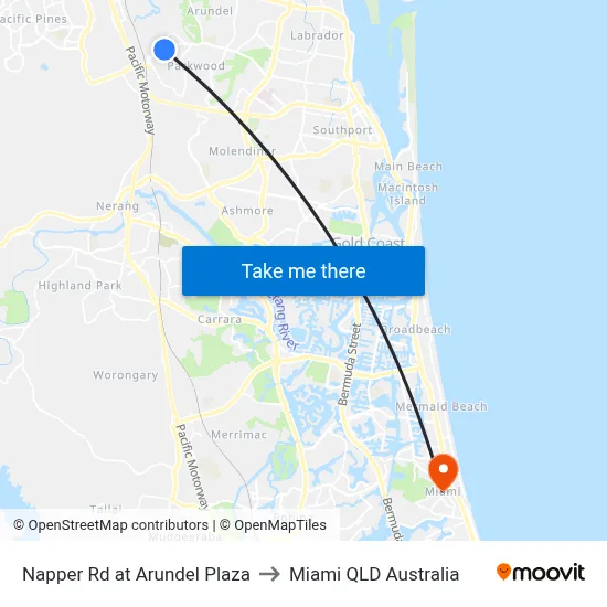 Napper Rd at Arundel Plaza to Miami QLD Australia map