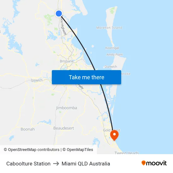 Caboolture Station to Miami QLD Australia map