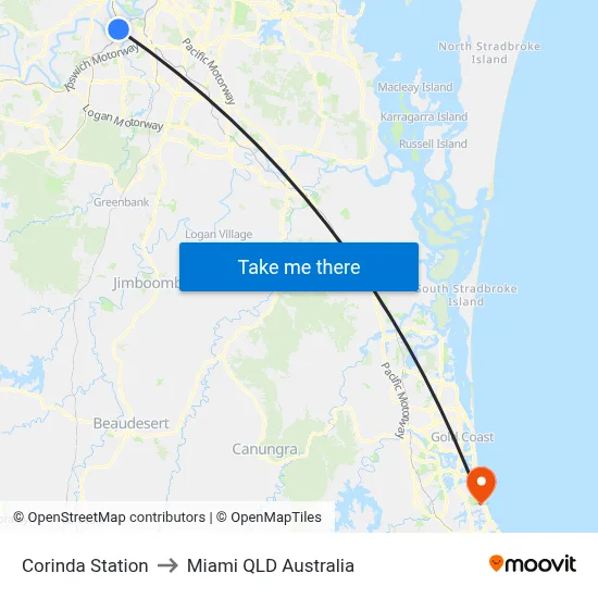 Corinda Station to Miami QLD Australia map