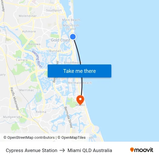 Cypress Avenue Station to Miami QLD Australia map