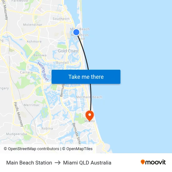 Main Beach Station to Miami QLD Australia map