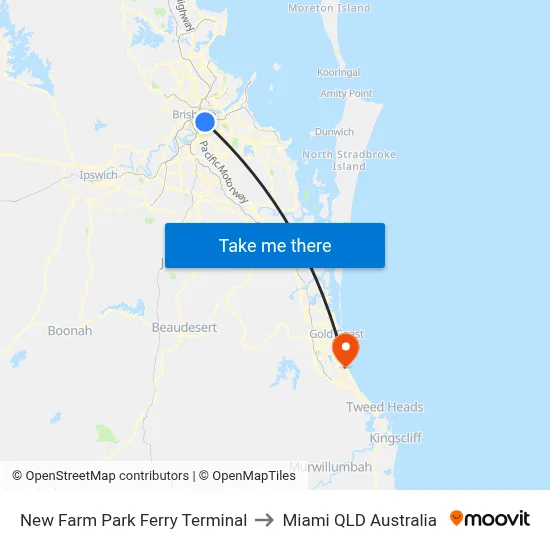 New Farm Park Ferry Terminal to Miami QLD Australia map