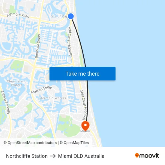 Northcliffe Station to Miami QLD Australia map