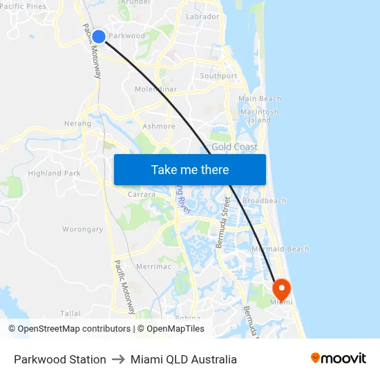 Parkwood Station to Miami QLD Australia map