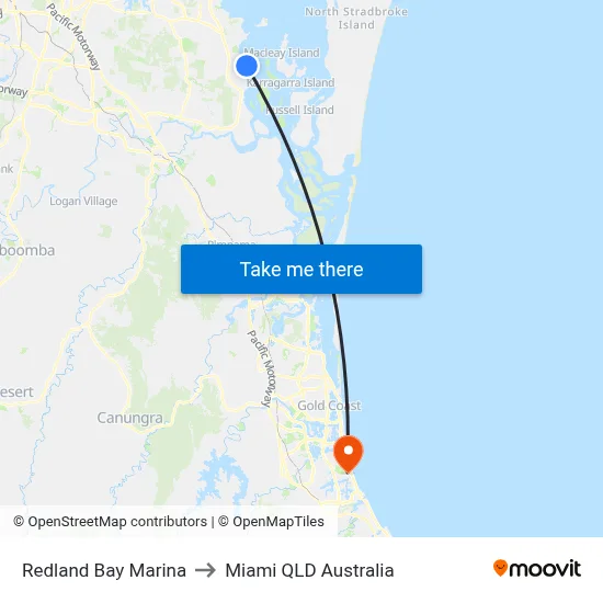 Redland Bay Marina to Miami QLD Australia map