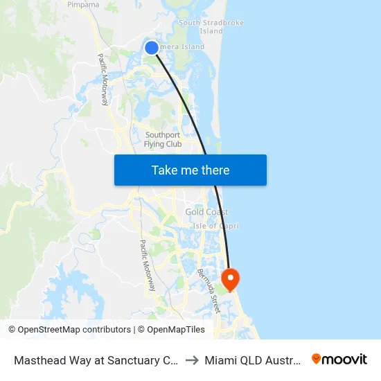 Masthead Way at Sanctuary Cove to Miami QLD Australia map