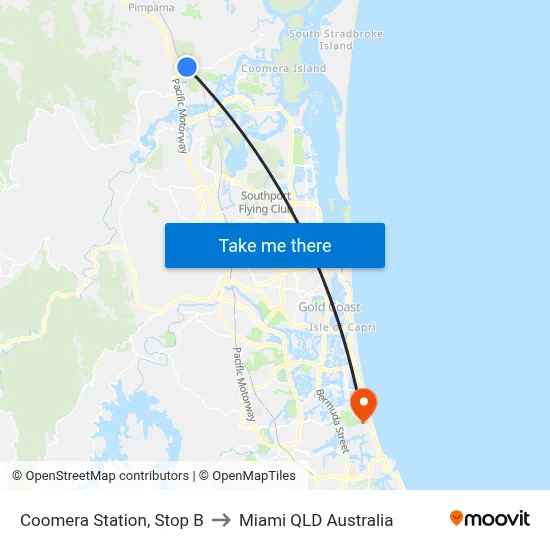 Coomera Station, Stop B to Miami QLD Australia map