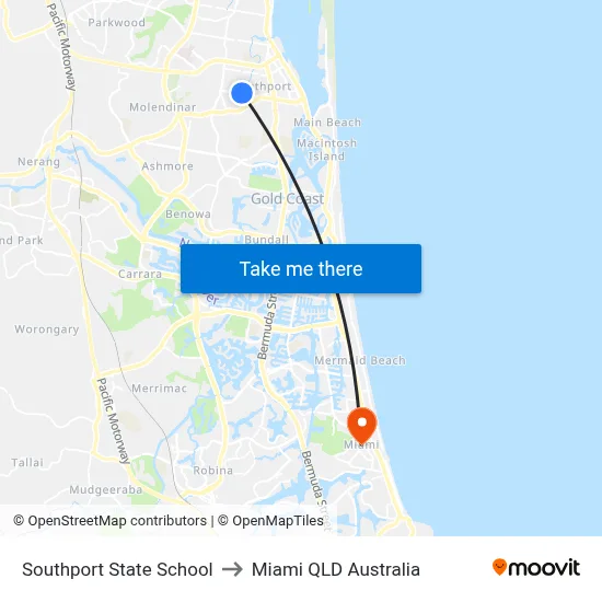 Southport State School to Miami QLD Australia map