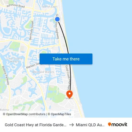 Gold Coast Hwy at Florida Gardens Station to Miami QLD Australia map