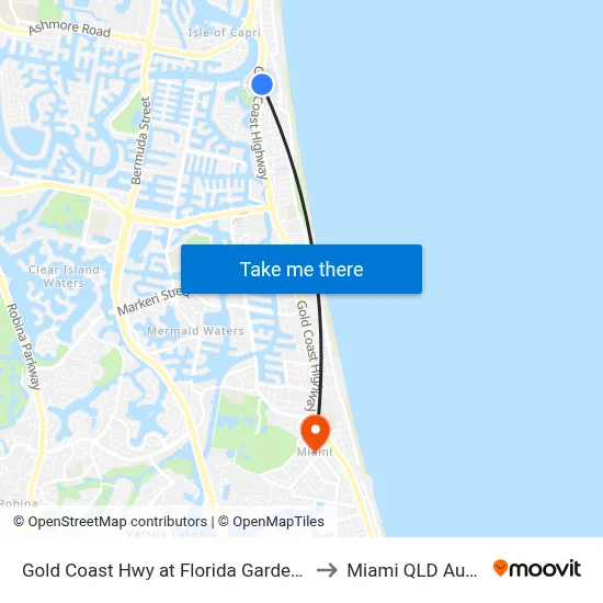 Gold Coast Hwy at Florida Gardens Station to Miami QLD Australia map