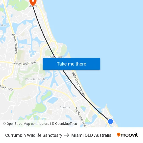 Currumbin Wildlife Sanctuary to Miami QLD Australia map
