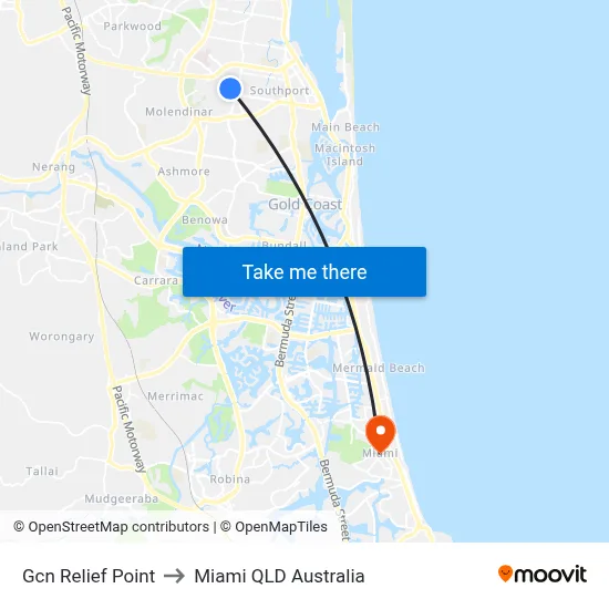 Gcn Relief Point to Miami QLD Australia map