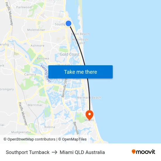 Southport Turnback to Miami QLD Australia map