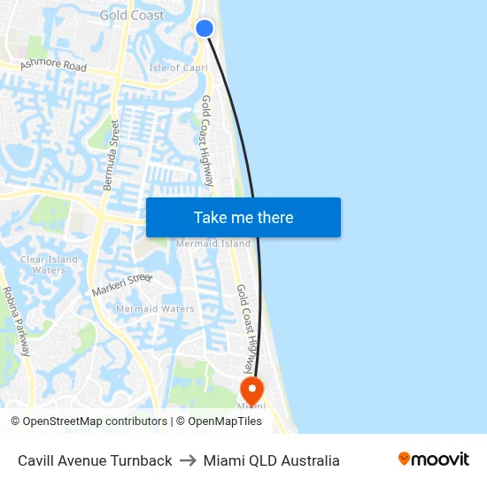 Cavill Avenue Turnback to Miami QLD Australia map