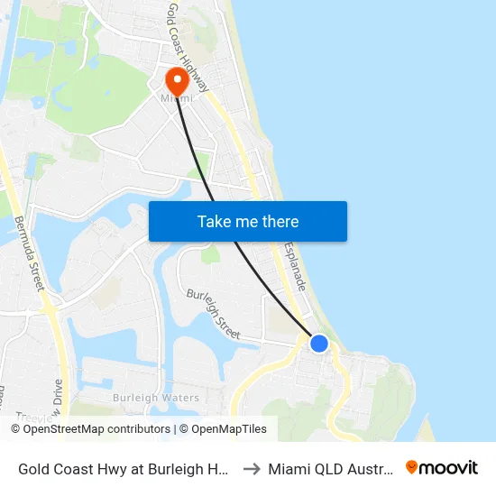 Gold Coast Hwy at Burleigh Heads to Miami QLD Australia map