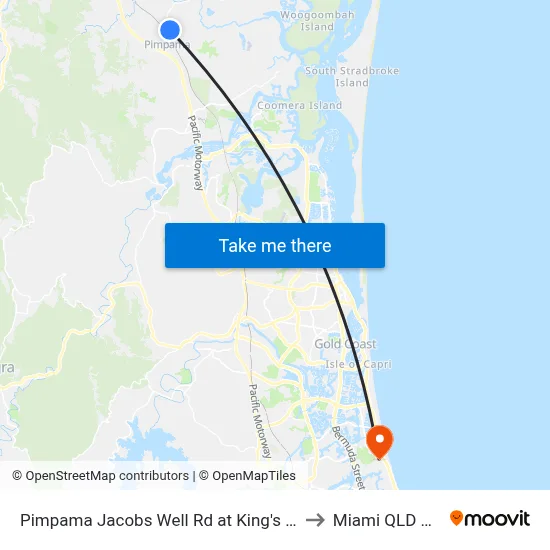 Pimpama Jacobs Well Rd at King's Christian College to Miami QLD Australia map