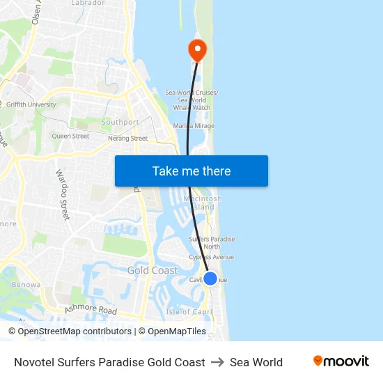 Novotel Surfers Paradise Gold Coast to Sea World map