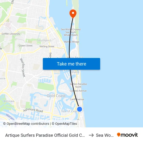 Artique Surfers Paradise Official Gold Coast to Sea World map