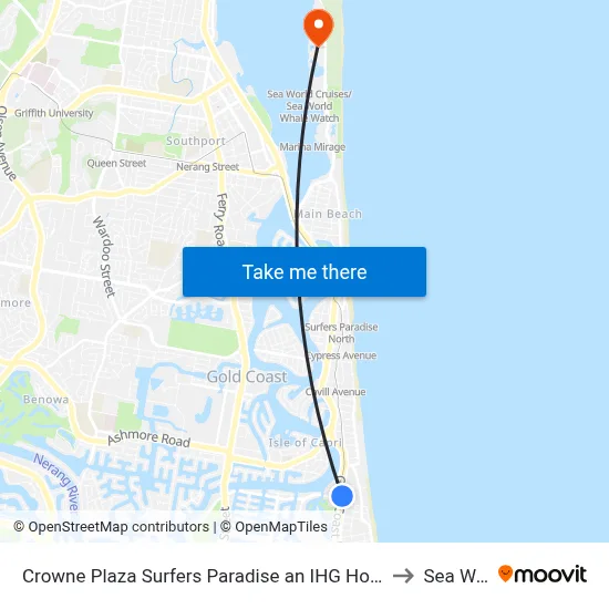 Crowne Plaza Surfers Paradise an IHG Hotel Gold Coast to Sea World map