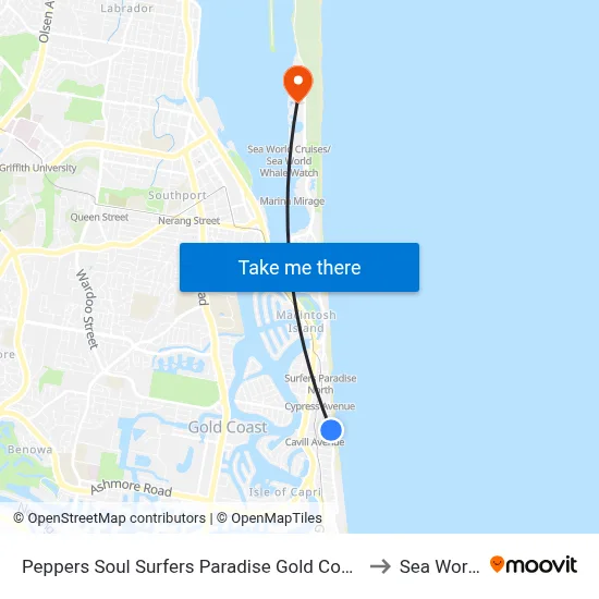 Peppers Soul Surfers Paradise Gold Coast to Sea World map