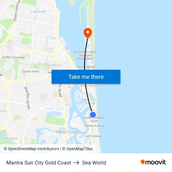 Mantra Sun City Gold Coast to Sea World map