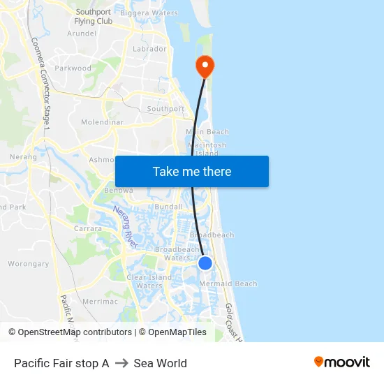 Pacific Fair stop A to Sea World map