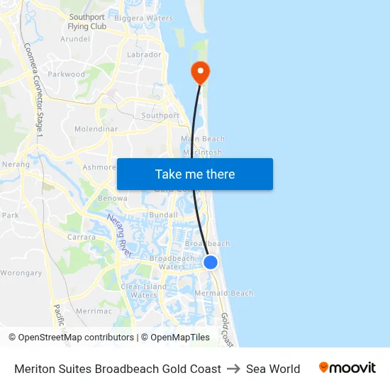 Meriton Suites Broadbeach Gold Coast to Sea World map