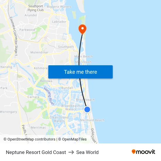 Neptune Resort Gold Coast to Sea World map