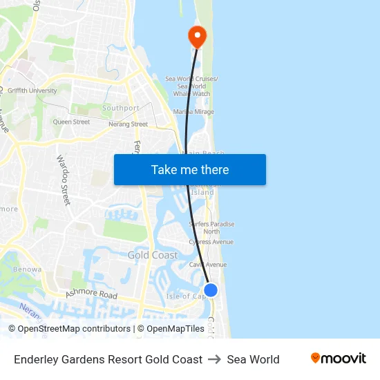Enderley Gardens Resort Gold Coast to Sea World map