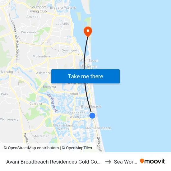 Avani Broadbeach Residences Gold Coast to Sea World map