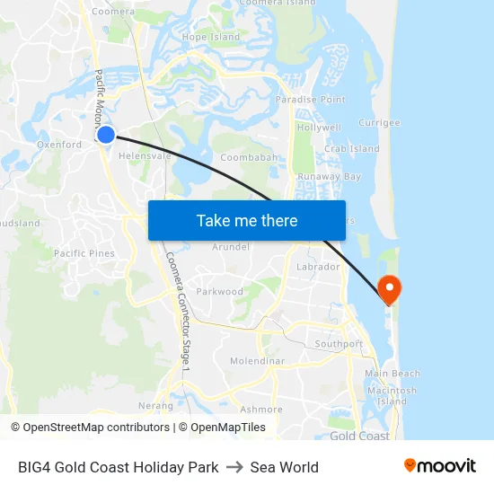 BIG4 Gold Coast Holiday Park to Sea World map